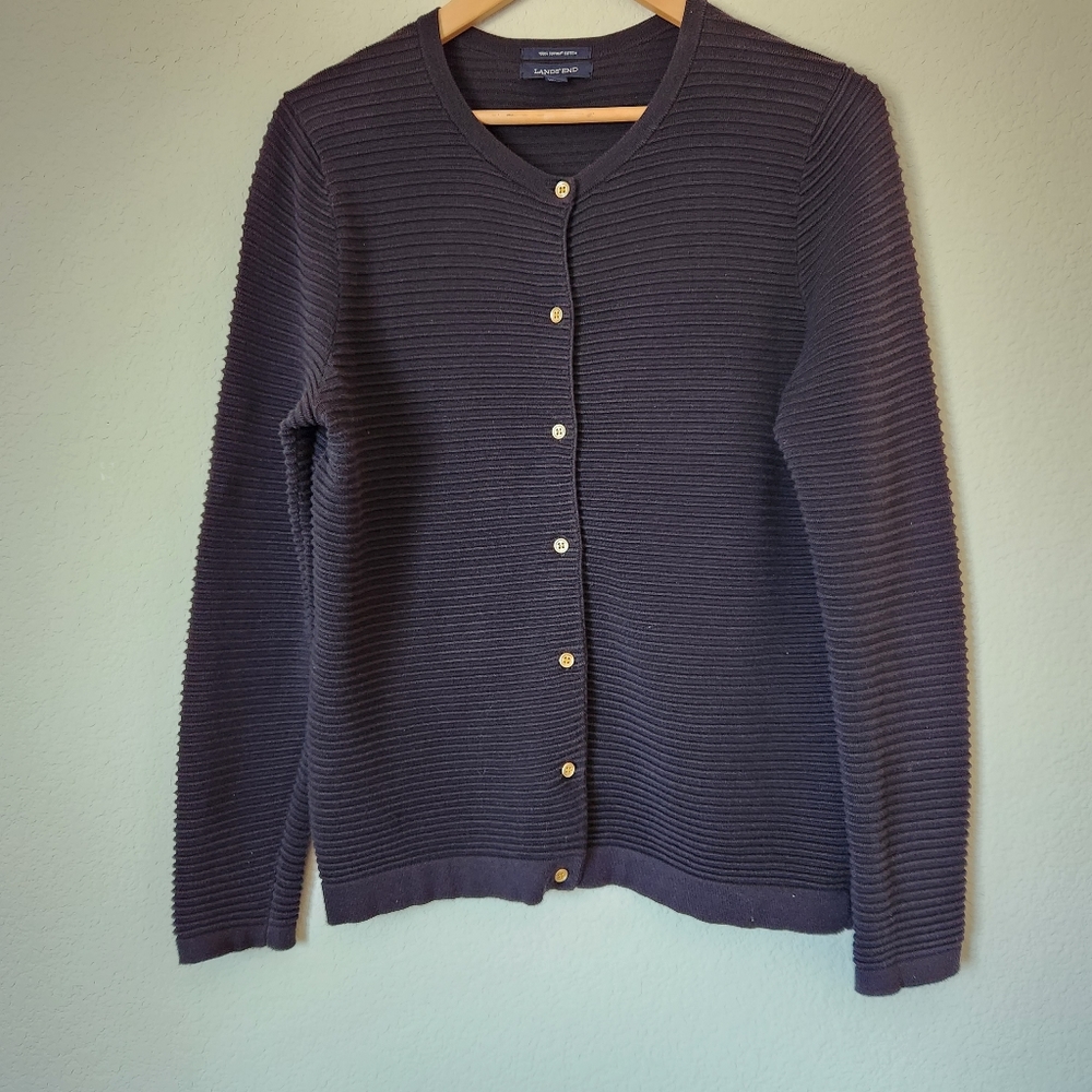 Womens Lands End Black Buttoned Long Sleeve Shirt Size S (6-8)